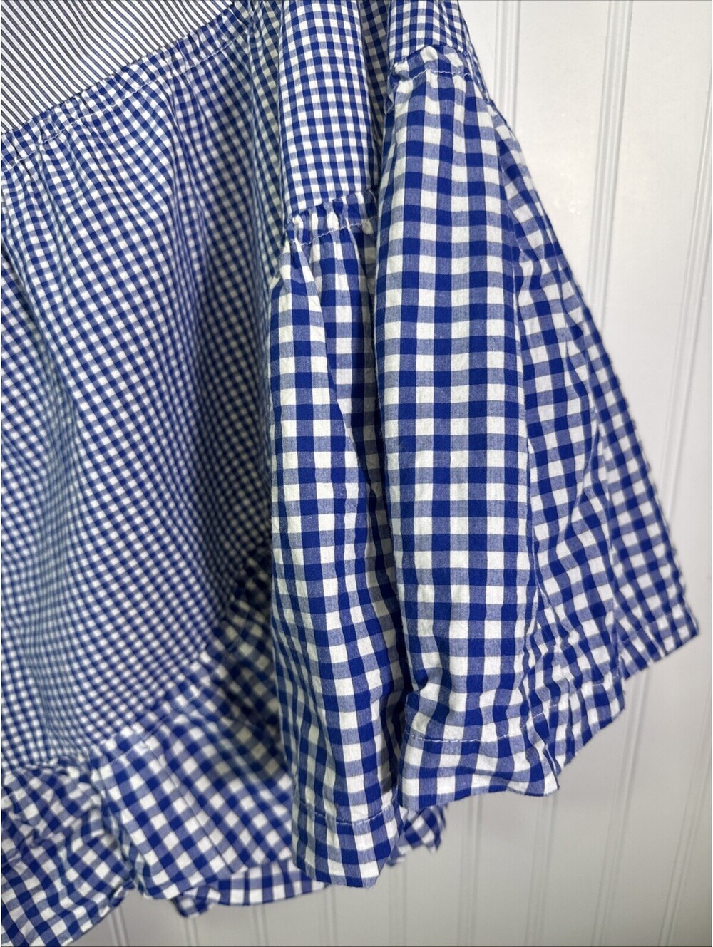 Anthropologie Blue and White Gingham Tiered Shirt Dress - Picture 7 of 7